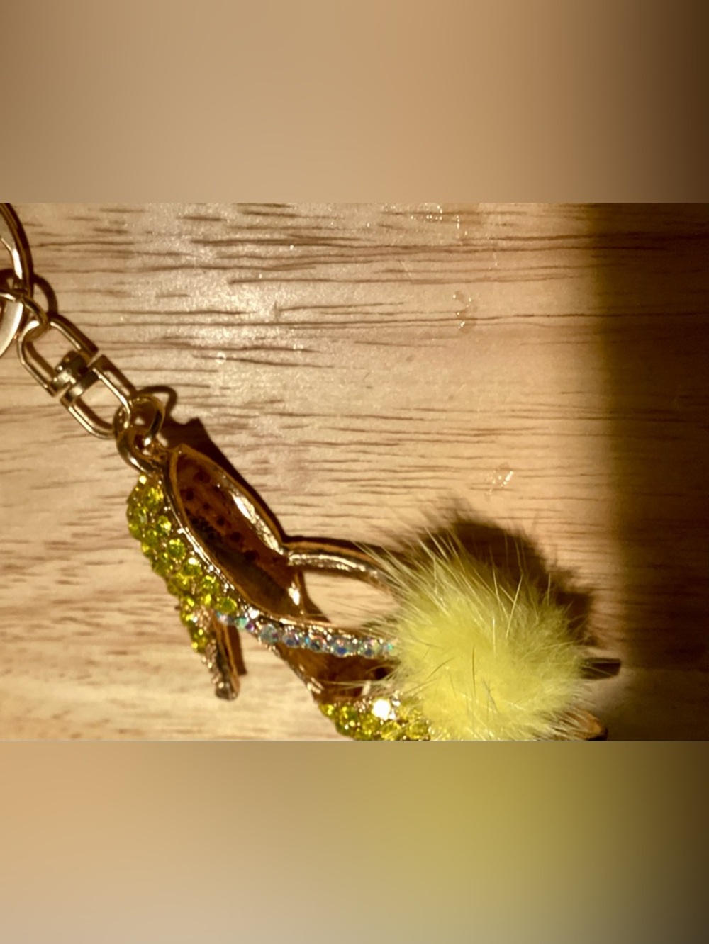 Rhinestone Yellow Fur Pom High Heel Keychain or Bag Charm - Picture 5 of 8